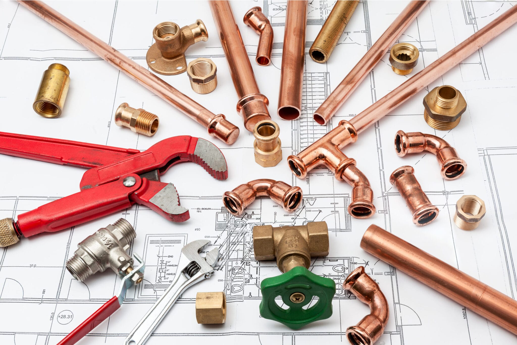 Copper pipe fittings and plumbing parts for Lawrenceville, Georgia repairs